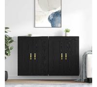 Mandloder Lot de 2 armoires murales - Aspect chêne noir - 69,5 x 34 x 90 cm - Design moderne - En matériau dérivé du bois - Pour salon, bureau - Peu encombrantes et robustes