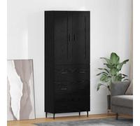 Mandloder Lot de 2 buffets hauts aspect chêne noir, bois d'ingénierie et verre, 69,5 x 34 x 180 cm, avec tiroir, pour salon, salle à manger