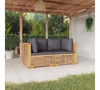 Mandloder Lot de 2 canapés d'angle de jardin avec coussins - En bois massif teck - Gris foncé - 69,5 cm de large - Résistants aux intempéries - Pour terrasse et balcon - Haute capacité de charge