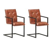 Mandloder Lot de 2 chaises cantilever en cuir véritable, rembourrées, marron, pour salle à manger, cuisine, 51 x 56 x 91 cm, cadre en acier robuste revêtu par pulvérisation, chaise de salle à manger