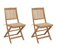 Mandloder Lot de 2 chaises de jardin pliantes avec coussin, en bois massif d'acacia huilé, meubles d'extérieur robustes pour terrasse et balcon, meubles peu encombrants jusqu'à 110 kg