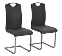 Mandloder Lot de 2 chaises de salle à manger, cantilever avec revêtement en cuir synthétique, gris, design moderne, chaises rembourrées, confortables, pour cuisine et salle à manger, avec cadre en
