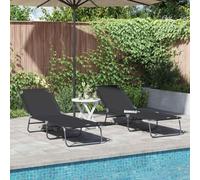 Mandloder Lot de 2 chaises longues pliantes noires - 188 x 57 x 86,5 cm - Dossier réglable - Chaise longue de jardin robuste en polyester - Idéal pour terrasse, plage, relaxation
