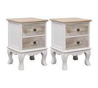 Mandloder Lot de 2 tables de chevet en bois Paulownia - 35 x 30 x 50 cm - Blanc/naturel - Avec 2 tiroirs - Table d'appoint stable - Charme vintage pour chambre à coucher, salon