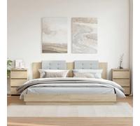 Mandloder Lot de 2 tables de chevet en chêne Sonoma 40 x 35 x 62,5 cm - Console de chevet avec 3 tiroirs - Table d'appoint moderne pour chambre à coucher