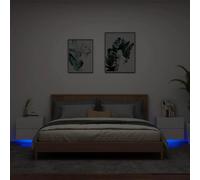 Mandloder Lot de 2 tables de chevet murales flottantes en bois avec éclairage LED RVB - 50 x 39 x 41 cm - Modernes - Pour chambre à coucher - Peu encombrantes