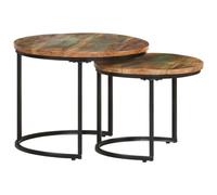 Mandloder Lot de 2 tables gigognes en bois recyclé massif, fer revêtu par pulvérisation, 50/40 cm de diamètre, table basse rustique pour salon, design unique, fabriquée à la main