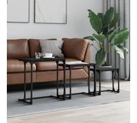 Mandloder Lot de 3 tables gigognes noires en bois avec cadre en métal, design industriel, pour salon, chambre à coucher, bureau, peu encombrant, stables