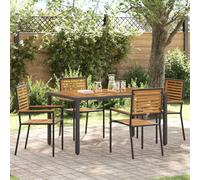Mandloder Lot de 4 chaises empilables de jardin - Marron/gris - Robustes - Avec accoudoirs en bois d'acacia - Pour terrasse et jardin