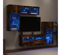 Mandloder Lot de 5 meubles de salon avec éclairage LED, bois de chêne fumé, 40 à 100 cm de large, ensemble de meubles TV modernes pour salon, robuste et résistant à l'humidité