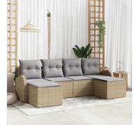 Mandloder Lot de 6 canapés en polyrotin beige gris clair, modulables, résistants aux UV, avec compartiments de rangement, pour jardin, terrasse, balcon, meubles d'extérieur résistants aux intempéries