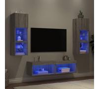 Mandloder Lot de 6 meubles de salon avec éclairage LED RVB, bois Sonoma gris, montage mural, espace de rangement, 30 x 28,5 x 30 cm, pour salon
