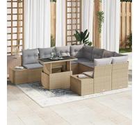 Mandloder Lot de 9 canapés en rotin synthétique avec coussins, beige/gris clair, modulaire, résistant aux intempéries, table réglable en hauteur pour jardin et terrasse, 175 cm de large