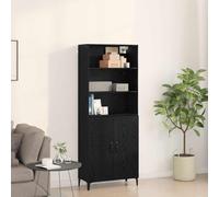 Mandloder Meuble haut en bois 2 pièces, aspect chêne noir, 69,5 x 34 x 180 cm, design moderne, beaucoup d'espace de rangement pour salle à manger et salon