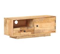 Mandloder Meuble TV 90 x 30 x 35 cm, en bois massif de mangue, finition bois naturel, meuble TV robuste pour salon, chambre à coucher, centre de divertissement avec espace de rangement