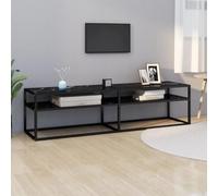 Mandloder Meuble TV, aspect marbre, noir, 160 x 40 x 40,5 cm, verre trempé, acier revêtu par pulvérisation, design moderne, centre de divertissement robuste pour le salon