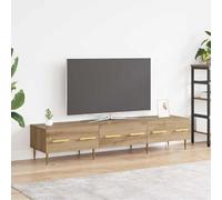 Mandloder Meuble TV, chêne artisanal, 150 x 36 x 30 cm, matériau en bois, design moderne, pieds dorés, pour salon, centre de divertissement avec espace de rangement