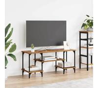 Mandloder Meuble TV en bois recyclé 102 x 35 x 45,5 cm, bois composite et fer, design pied de flèche, pour salon, chambre à coucher, console multimédia, avec 4 étagères, support TV stable