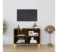 Mandloder Meuble TV en chêne fumé - 69,5 x 30 x 50 cm - Avec pieds en bois massif d'eucalyptus - 4 compartiments - Support TV pour salon, centre de divertissement - Design moderne