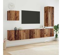 Mandloder Meuble TV mural 5 pièces en bois recyclé - 240 x 30 x 183 cm - Centre de divertissement moderne pour le salon - Avec 9 portes - Peu encombrant