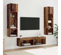 Mandloder Meuble TV mural 6 pièces avec éclairage LED imitation bois recyclé moderne polyvalent pour salon, chambre à coucher