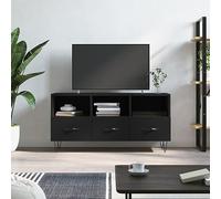 Mandloder Meuble TV noir 102 x 36 x 50 cm en bois avec 3 compartiments et 3 tiroirs, pour salon, support TV stable pour électronique grand public