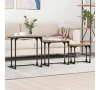 Mandloder Nesting - Lot de 3 tables basses en chêne artisanal - 50,5 x 35 x 53 cm - Cadre en acier noir - Design peu encombrant - Pour salon