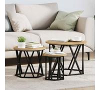 Mandloder Nesting - Lot de 3 tables d'appoint - En chêne artisanal - Moderne et ronde - En bois d'ingénierie robuste - Cadre en acier noir - Table basse de salon