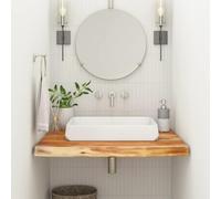 Mandloder Plateau de lavabo 80 x 60 x 3,8 cm, rectangulaire, en bois d'acacia massif, plan de travail en bois avec bord naturel, plateau de table durable pour rénovation de salle de bain
