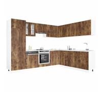 Mandloder Porto Ensemble de 14 meubles de cuisine en bois de chêne fumé, modulaire, stable, durable, pieds réglables, grand espace de rangement, facile d'entretien