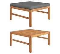 Mandloder Repose-pieds avec coussin gris foncé en bois de teck massif - 62,5 x 62,5 x 30 cm - Résistant aux intempéries - Pour jardin, balcon, terrasse, mobilier d'extérieur