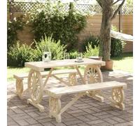 Mandloder Salon de jardin 3 pièces en bois de sapin massif, table 115 x 55 x 65 cm, 2 bancs, résistant à l'humidité, aspect roue de chariot, pour terrasse, balcon, ensemble de meubles d'extérieur