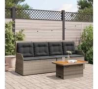 Mandloder Salon de jardin 3 pièces en polyrotin gris, dossiers réglables, plateau de table en bois d'acacia, meubles de patio d'extérieur pour terrasse et balcon, résistant aux UV