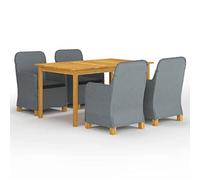 Mandloder Salon de jardin 5 pièces gris clair, bois d'acacia et rotin PE, table de 150 x 90 cm, meubles de terrasse robustes pour 4 personnes, meubles d'extérieur