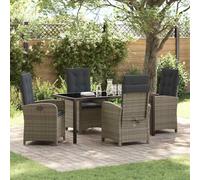 Mandloder Salon de jardin avec coussins, 5 pièces, gris, polyrotin, dossiers réglables, cadre en acier robuste pour terrasse, balcon