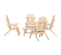 Mandloder Salon de jardin en épicéa 5 pièces en bois massif pour terrasse, balcon, extérieur, 4 chaises Adirondack et table basse, bois naturel, robuste, durable