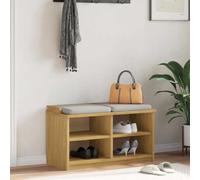 Mandloder SANDNES Banc de couloir en pin massif 87 x 40 x 50 cm, aspect noyer, robuste, avec 4 compartiments ouverts pour chaussures, rangement, entrée