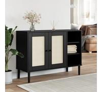 Mandloder SENJA Buffet aspect rotin noir, 112 x 40 x 80 cm, en bois de pin massif, laqué UV, armoire de buffet, design bohème, avec espace de rangement pour le salon