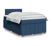 Mandloder Sommier à Lattes de Lit 120x190 cm Bleu avec Matelas Ressorts Ensachés, Surmatelas Mousse, et Bande LED Ambiance, Cadre en Tissu Polyester Durable