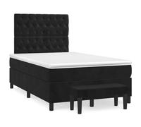 Mandloder Sommier à Lattes de Lit 120x190 cm Velours Noir avec Matelas à Ressorts Ensachés, Tête de Lit Réglable, Surmatelas et Banc Multifonctionnel