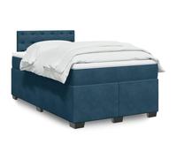 Mandloder Sommier à Lattes de Lit 120x190cm en Velours Bleu Foncé avec Tête de Lit, Matelas à Ressorts Ensachés et Surmatelas Confortable