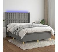 Mandloder Sommier à Lattes de Lit 140x190 cm Gris Foncé, Tissu Durable avec Matelas à Ressorts Ensachés, Tête de Lit Réglable et Bande LED Colorée, Confort Optimal