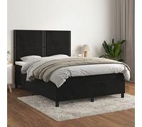 Mandloder Sommier à Lattes de Lit 140x190 cm Noir en Velours Doux avec Tête de Lit Réglable, Matelas à Ressorts Ensachés et Surmatelas Confortable