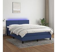 Mandloder Sommier à Lattes de Lit 140x200 cm avec Matelas Ressorts Ensachés, Tête de Lit Réglable, Cadre en Tissu Bleu Durable et Bande LED, Grand Confort