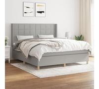Mandloder Sommier à Lattes de Lit 160x200cm Gris Clair, Tissu Durable avec Tête de Lit Réglable, Matelas à Ressorts Ensachés Confort Moyen-Dur, Ensemble Complet pour Chambre Adulte