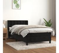 Mandloder Sommier à Lattes de lit avec Matelas à Ressorts ensachés et surmatelas, Velours Noir 80x200 cm, Tête de lit réglable, Confort Moyen-Dur