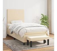 Mandloder Sommier à Lattes de Lit avec Matelas Crème 80x200 cm Tissu, Tête de Lit Réglable, Ressorts Ensachés, Banc Inclus