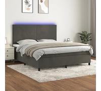 Mandloder Sommier à Lattes de Lit avec Matelas LED Intégré, Velours Gris Foncé 180x200 cm, Tête de Lit Réglable, Ressorts Ensachés Confort Supérieur