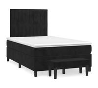 Mandloder Sommier à Lattes de Lit avec Matelas Noir 120x190 cm, Velours Doux, Tête de Lit Réglable, Ressorts Ensachés, Support Moyen-Dur, Banc Multifonctionnel