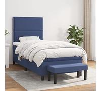 Mandloder Sommier à Lattes de Lit Bleu 100x200 cm avec Matelas Ressorts Ensachés, Tête de Lit Réglable, Surmatelas et Banc, Tissu Polyester Durable pour Chambre